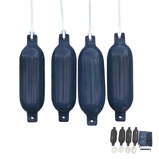 Savvycraft Boat Fender Bumper for Docking 4 Pack Inflatable Ribbed Boat Fenders with Fender Lines and Air Pump G Type- Ribbed Fender 10"x30" Black Color