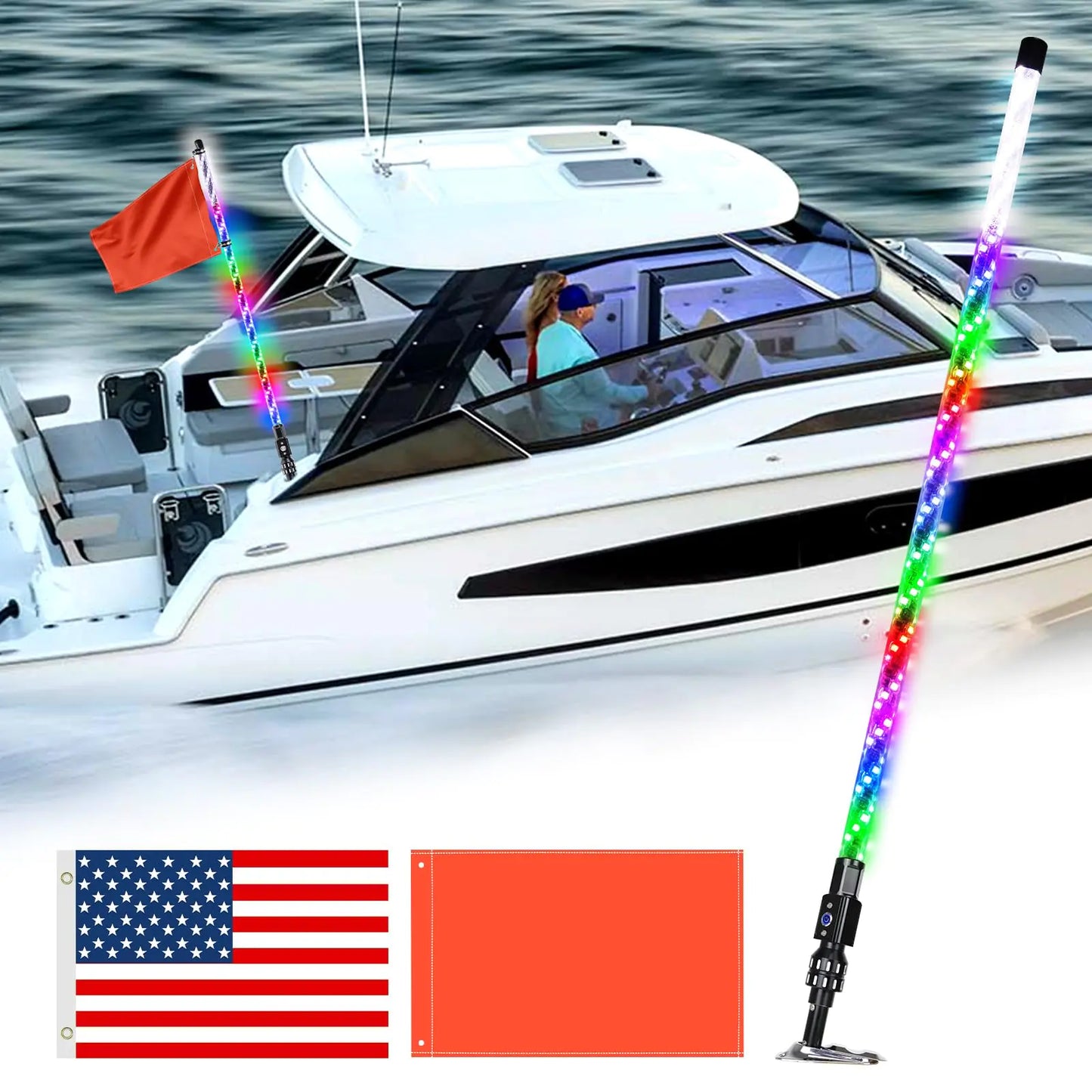 AddSafety 5FT Nav Lights for Boat Plug-in Base Boat Whip Light Chasing Color Boat Navigation Light with Remote Control LED Boat Light Anchor Boat Accessories